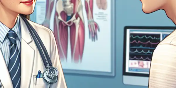 A physician listens attentively to a concerned patient in a well-lit medical consultation room.