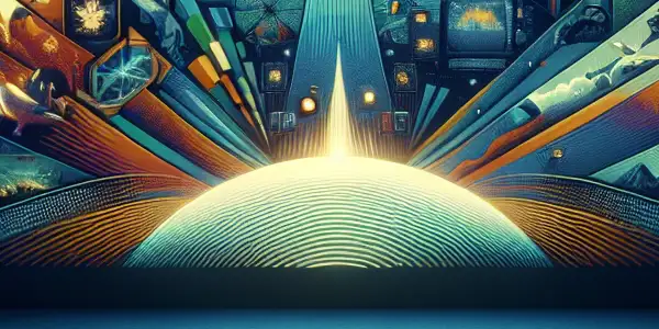 A cozy home theater showcasing a modern movie platform with diverse film thumbnails on various devices.