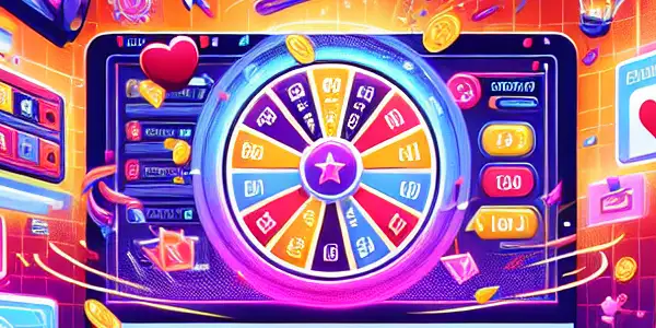 A lively digital illustration of a diverse group enjoying a vibrant online adult lottery with exciting prizes and animated effects.