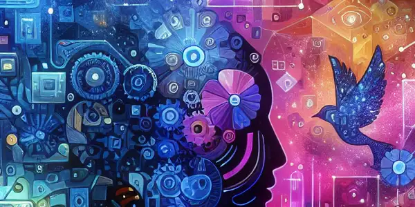 A modern digital artwork representing a sophisticated adult entertainment realm with multimedia elements and futuristic technology.