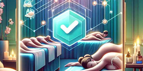 A modern smartphone displaying adult massage app interfaces in a cozy, tranquil room with relaxing elements.