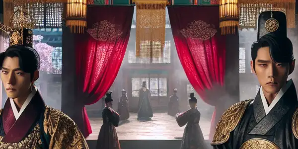 A tense encounter between a noble king and his loyal bodyguard in a lavish Goryeo Dynasty palace.