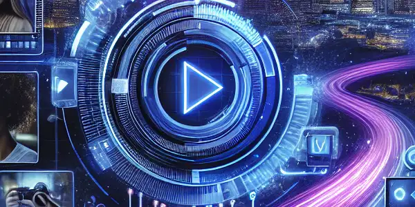 A vibrant digital interface showcasing diverse content creators in a bustling city, emphasizing fast-paced adult video submissions.