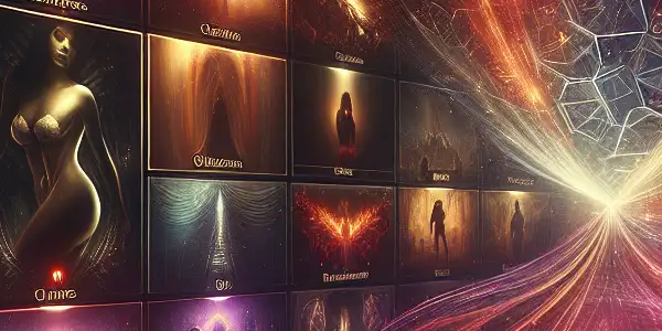 A sleek digital interface for an exclusive adult film platform, featuring vibrant thumbnails and a private viewing atmosphere.