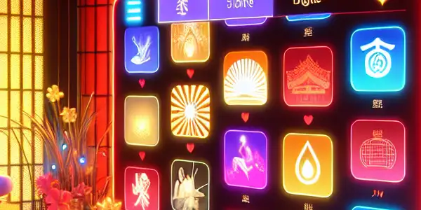 A vibrant digital interface showcasing colorful thumbnails of Japanese adult films with cherry blossoms and neon accents.
