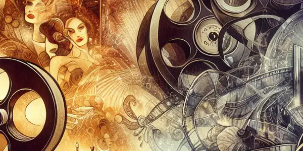 A split scene contrasting classic Hollywood glamour with the bold aesthetics of the adult film industry.