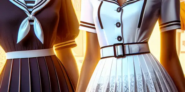 Two models in a film studio: one in a sailor uniform, the other in a nurse outfit, blending youth and allure.